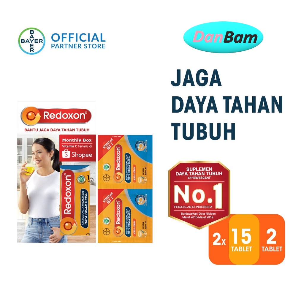 Redoxon Vitamin C, D &amp; Zinc Rasa Jeruk 30 Tablet - Paket Bulanan &amp; Redoxon Sachet 2 pcs