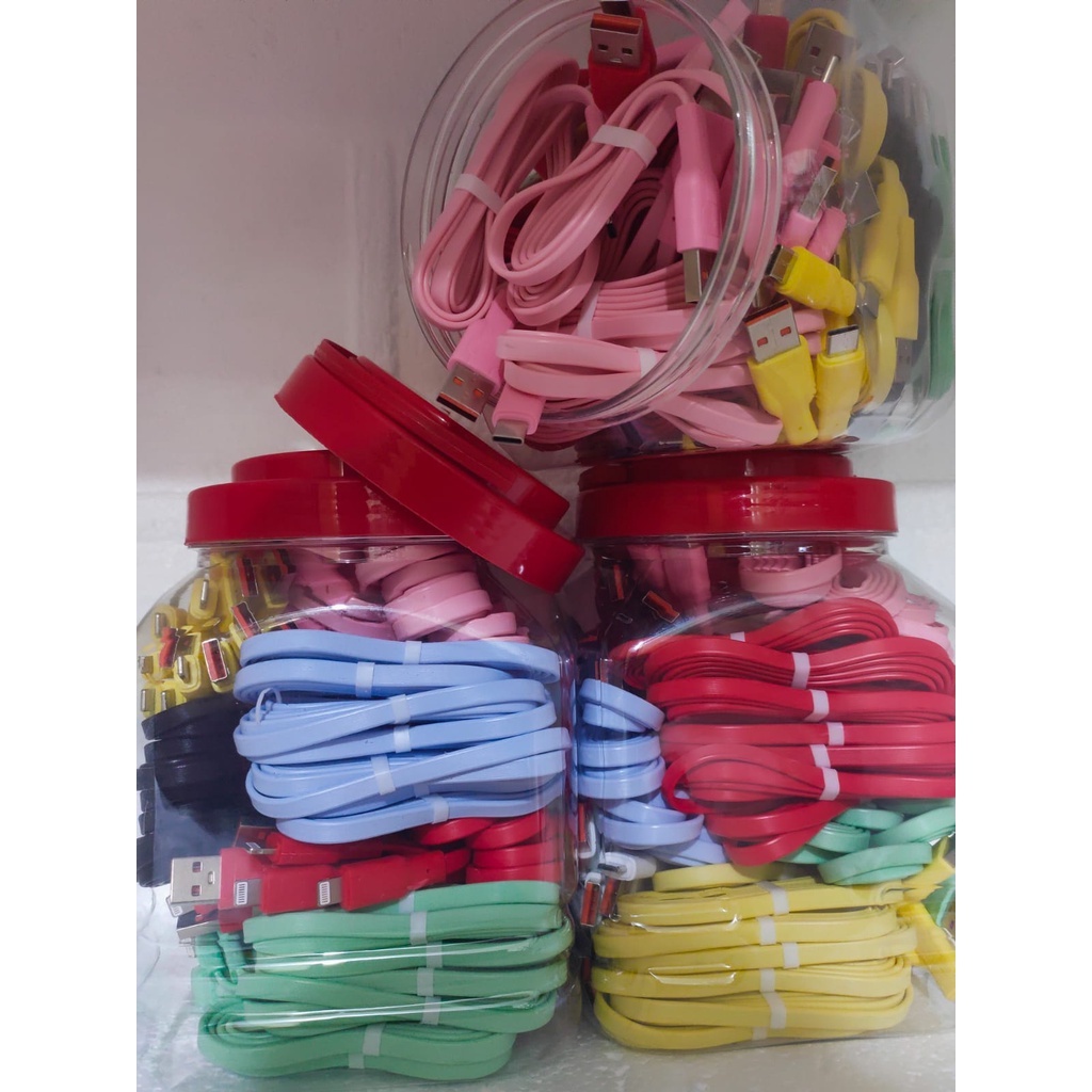 Kabel data MicroUSB Type-C Lightning fast charging Macaron Grosir 1 toples 50 pcs termurah