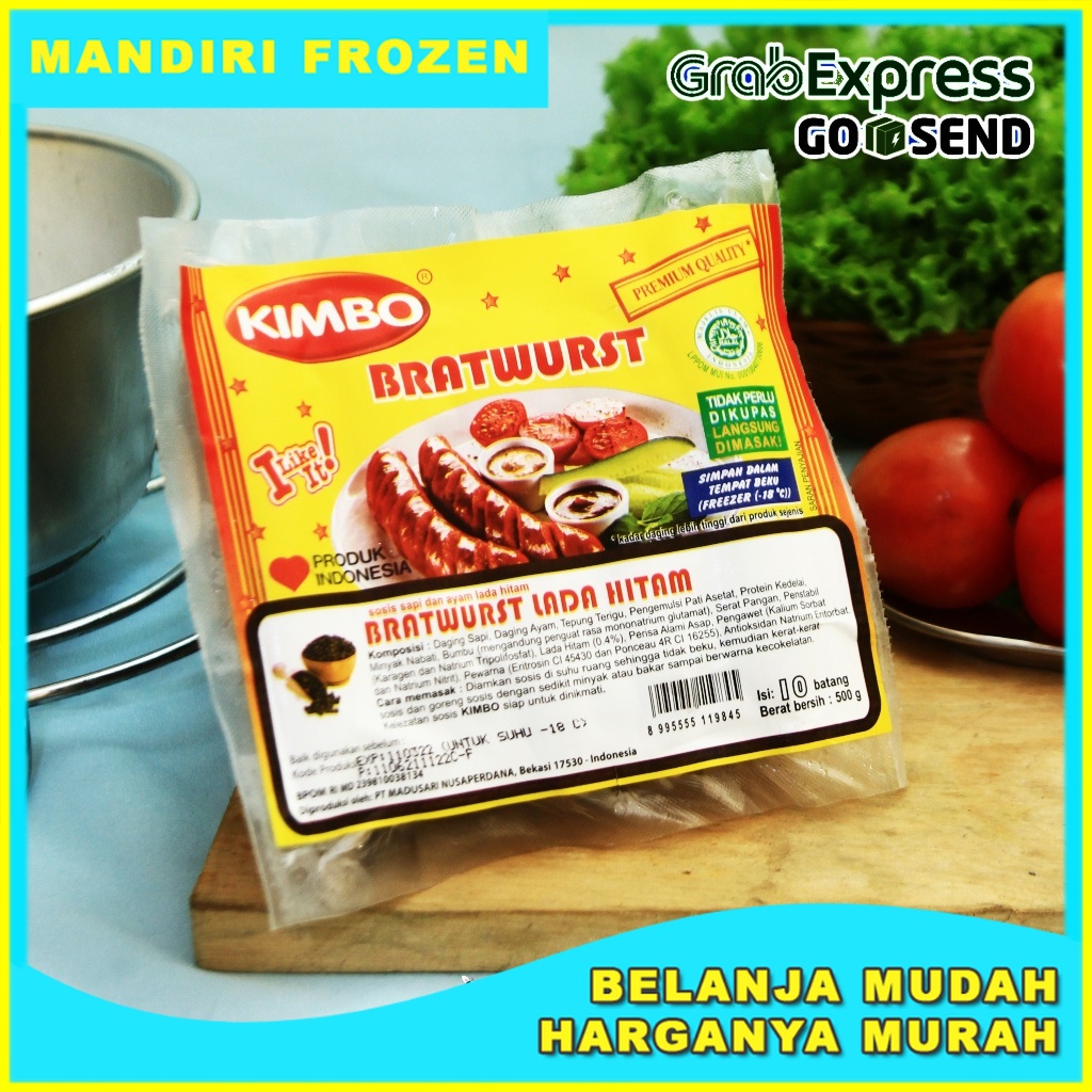 

KIMBO Sosis Sapi Lada Hitam Mini Bratwurst 500gr Isi 10pcs - Makanan Beku Olahan