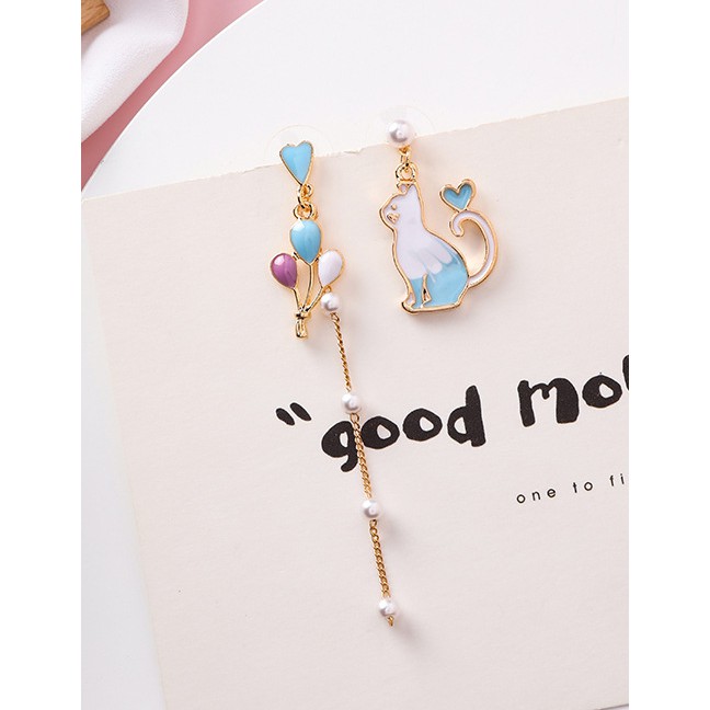 LRC Anting Tusuk Fashion 925 Silver Needle Balloon Fringe Cat Asymmetric Earrings F76796