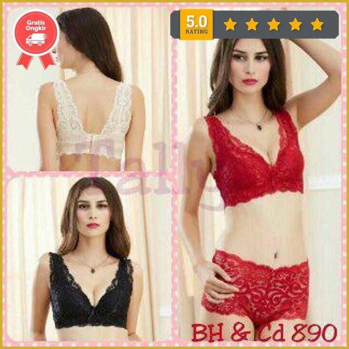 Bra 890 Renda Brukat / Bra Brukat Sexy + Cd Renda Brukat - Merah, 34 Limited