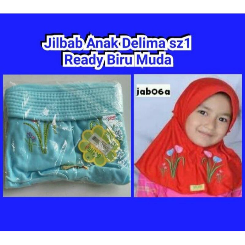 Jilbab / Bergo / Kerudung / Hijab / Khimar Anak Delima warna biru muda bordir bunga tulip sz1
