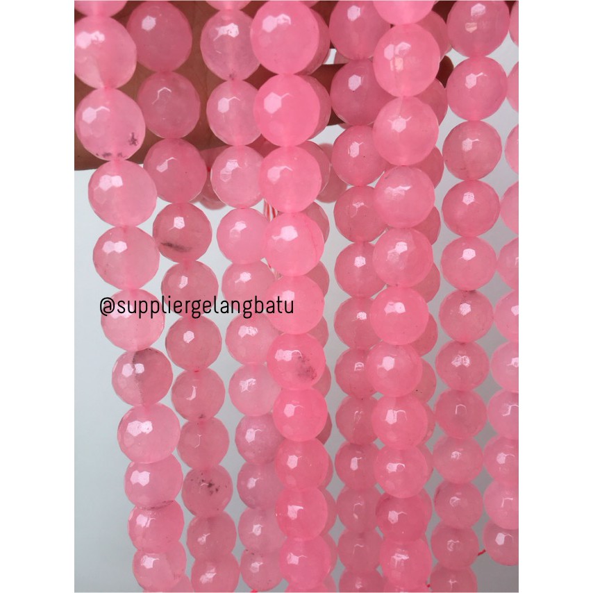 ROSE QUARTZ FACETED beads 14mm CUTTING batu manik candy craft impor aksesoris supplier pria wanita