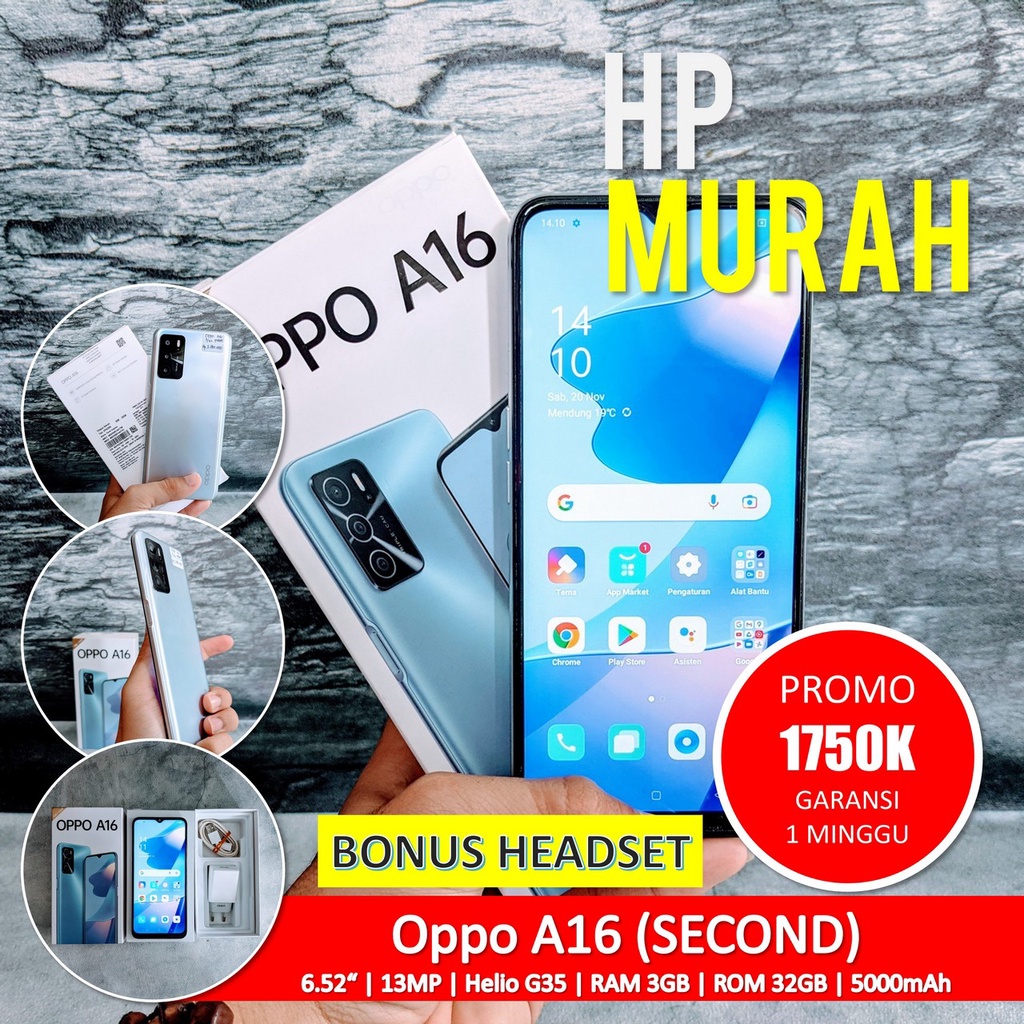 [Bisa COD] Oppo A16 RAM 3GB ROM 32GB Pakaian Baru 2 Bulan 