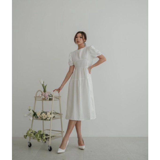 Korean Dress Puff Sleeve Terusan Panjang Korea Suzy Midi Dress