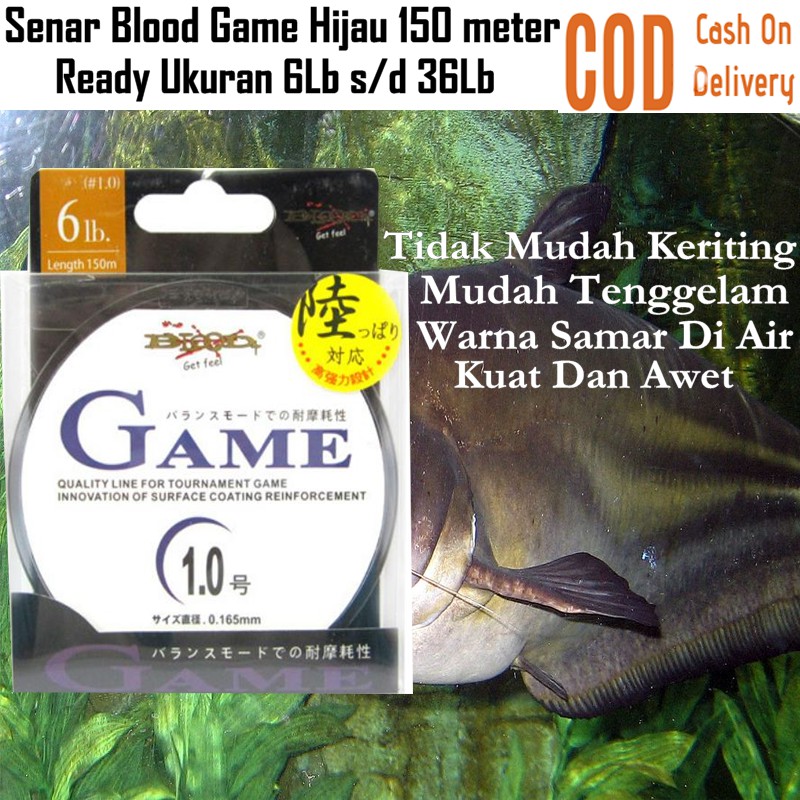 Senar Pancing Laut Blood Game Hijau 150 Meter Ready Ukuran 6Lb s/d 36lb Monofilament