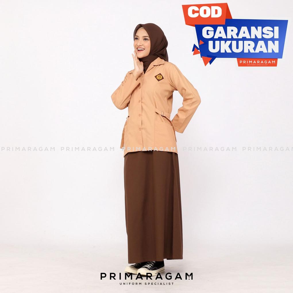 Primaragam Rok Pramuka Sma Span Panjang Belah Belakang Coklat Cokelat Pinggang Karet Smp
