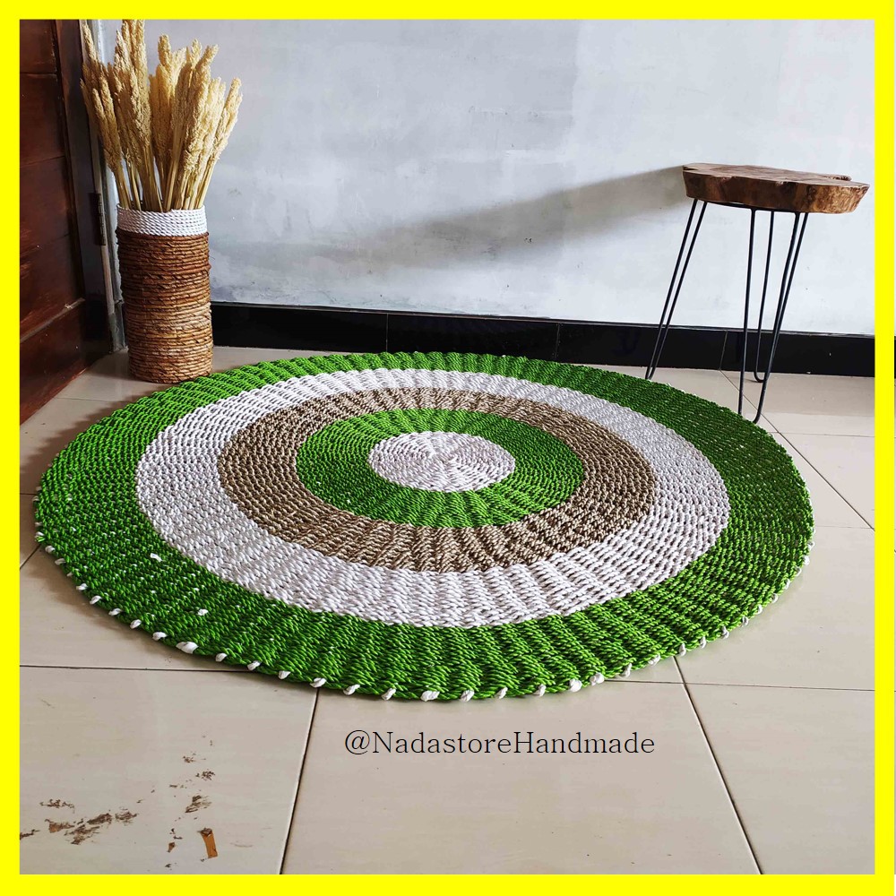 RUG SEAGRASS HIJAU PANCA WARNA 120 CM / TIKAR BULAT / KARPET ANYAMAN