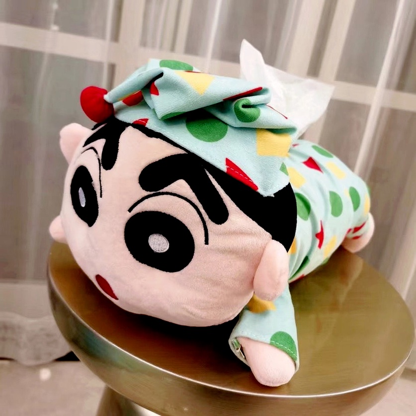 (Hot Sale) Boneka Plush Crayon Shin-chan 40cm Dengan Kotak Tisu Untuk Dekorasi Kamar Anak