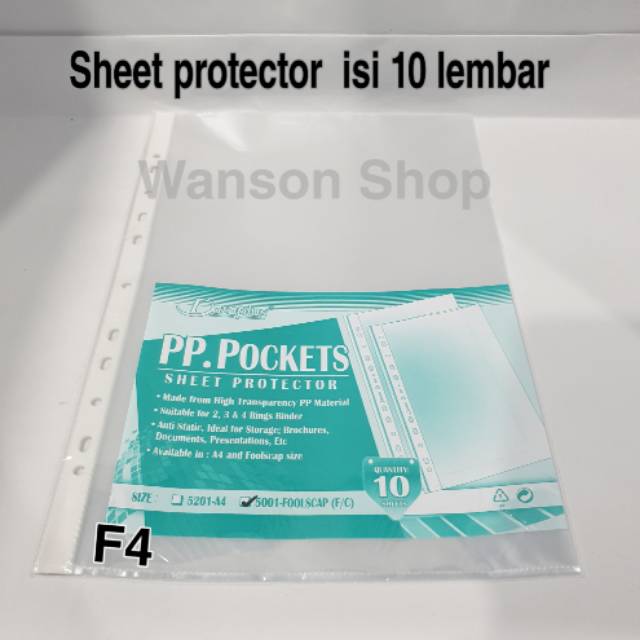 

SHEET PROTECTOR F4/ PLASTIK PELINDUNG / PP POCKET F4 ISI 10 LEMBAR TEBAL