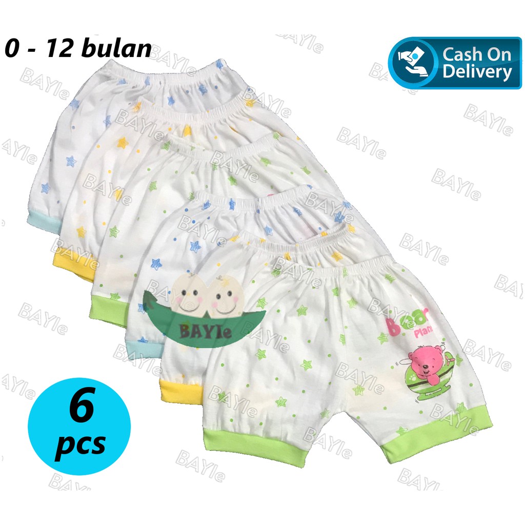 BAYIe - 6 Pcs Celana pendek Bayi MELODY umur 0 -12 bulan/celana rumah bayi laki-laki/perempuan