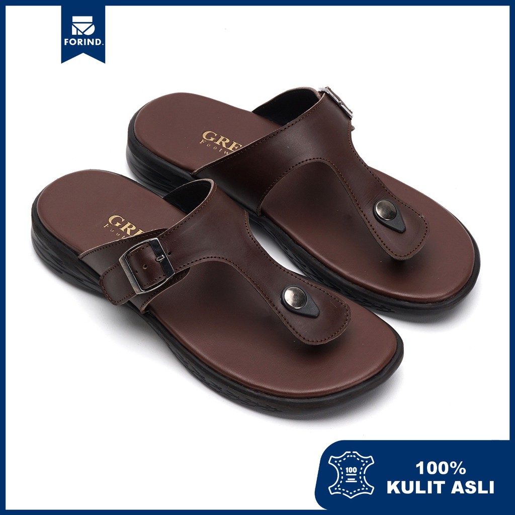 Munso Brown | Sendal Jepit Kulit Original Santai Kasual Pria Cowok Sandal Footwear | FORIND x Greata