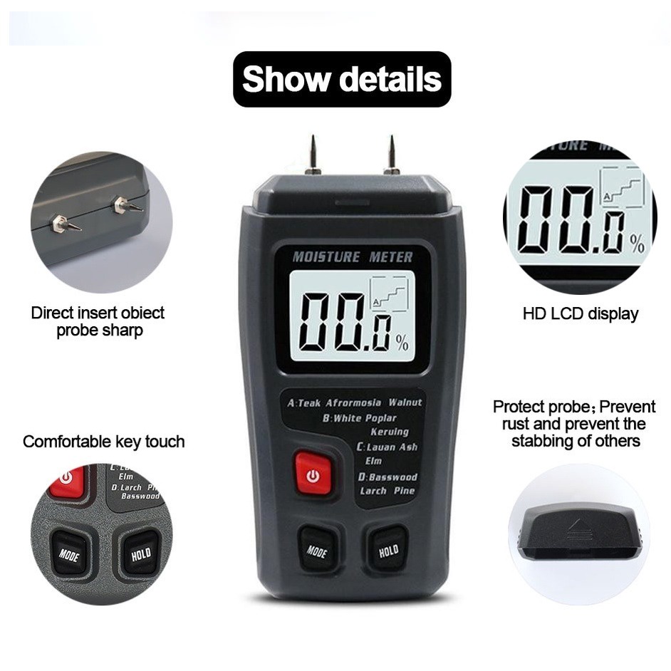 Wood Moisture Meter Kayu Kertas Pengukur Kadar Air Paper LCD Display Alat Ukur Kayu Digital MT10