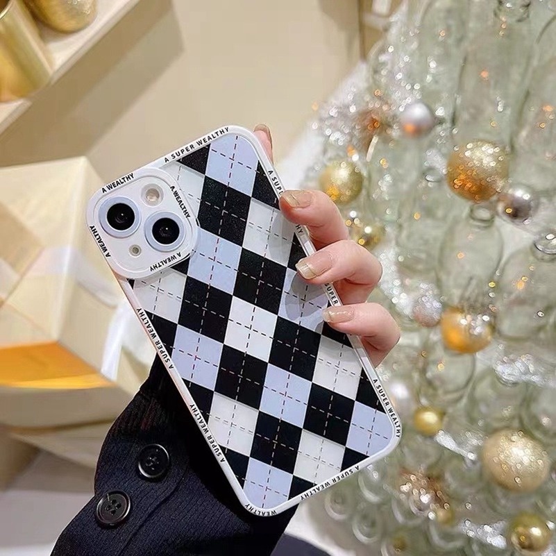 Case Motif Print Papan Catur Compatible For iPhone 14 13 12 11 Pro Xs Max X Xr Max iPhone 8 7 6 6s Plus SE 2020 Checkerboard Fashion Pattern Precise Hole Border Printing Shockproof Phone Case