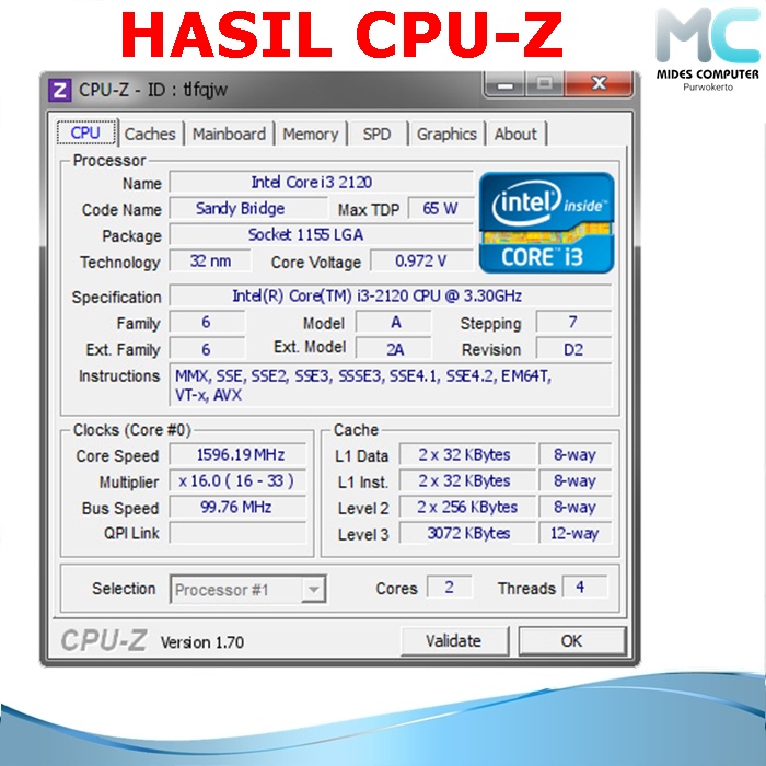 Processor Intel Core I3 2120 Lga 1155 Dan Fan Intel