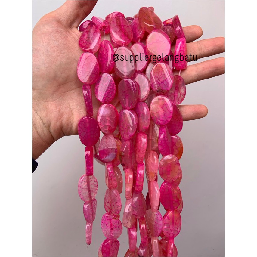 batu alam Penden simba oval pink agate serat pipih 3 x 2 cm merah muda