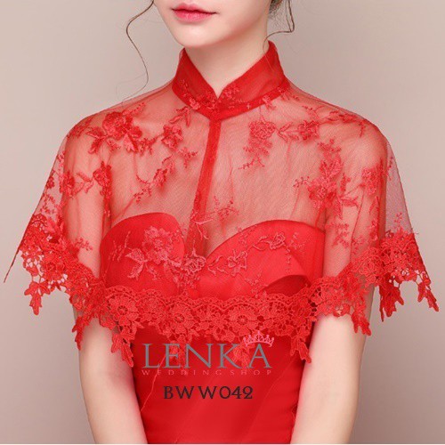 [TOKO TERPERCAYA] BOLERO OUTWEAR PESTA AKSESORIS PENGANTIN RENDA MERAH BWW042