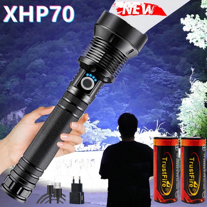 Senter Super Power XHP70.2  4Core Powerful LED Flashlight USB Rechargeable Zoom Torch IPX4 Waterproo