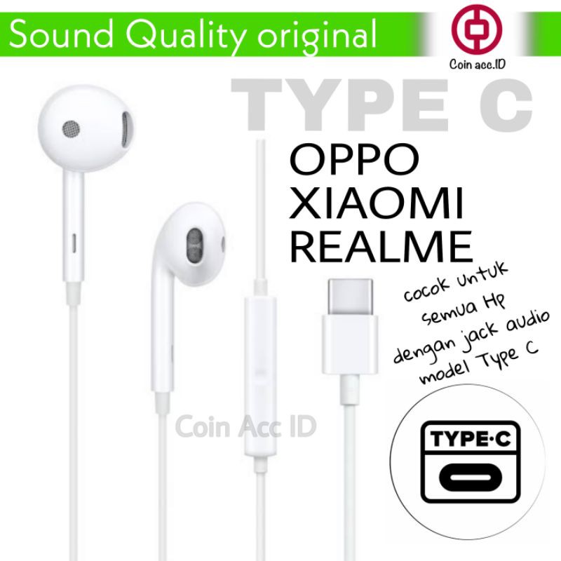 headset/earphone TYPE C original &amp; 3.5mm for OPPO xiaomi MI 11 realme - hedset colokan gepeng tipe C