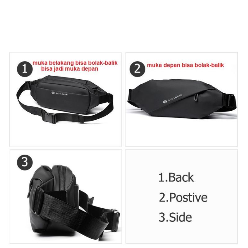 TERBARU!! Waistbag Pria Exer Dua Muka Bisa Bolak Balik  Waist Bag Soulgate Terlaris Anti Air