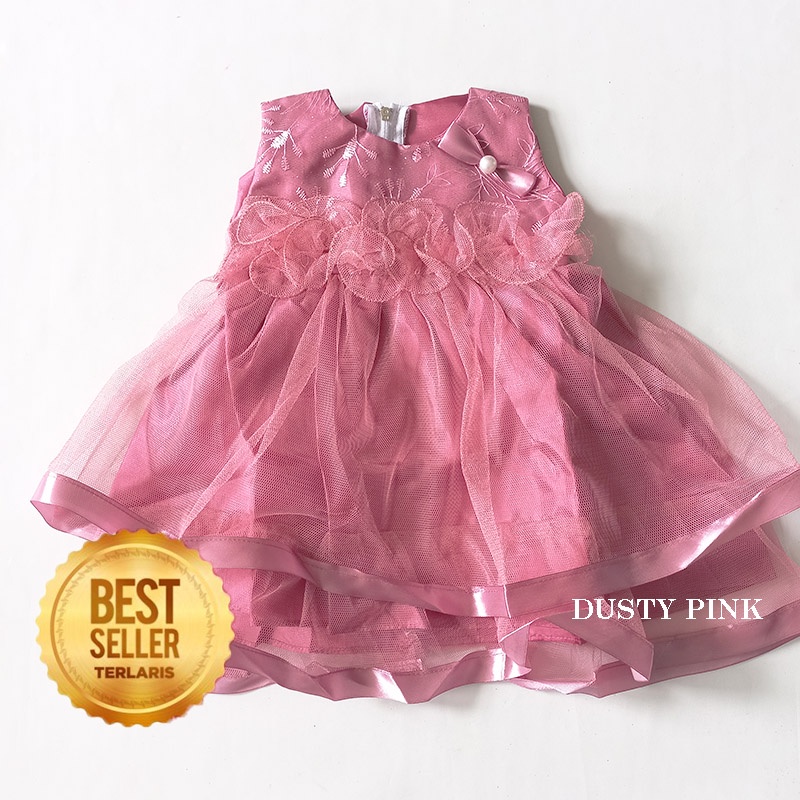 Gaun Bayi Perempuan 0 6 bulan Warna Abu Silver Korea Kekinian Import Dress Baby Cewek Ulang Tahun Sleeveles New Born KA103