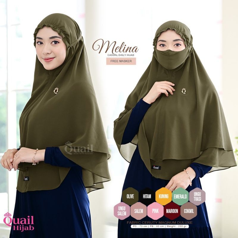 MELINA KHIMAR CERUTTY 2 LAYER ORI BY QUAIL HIJAB