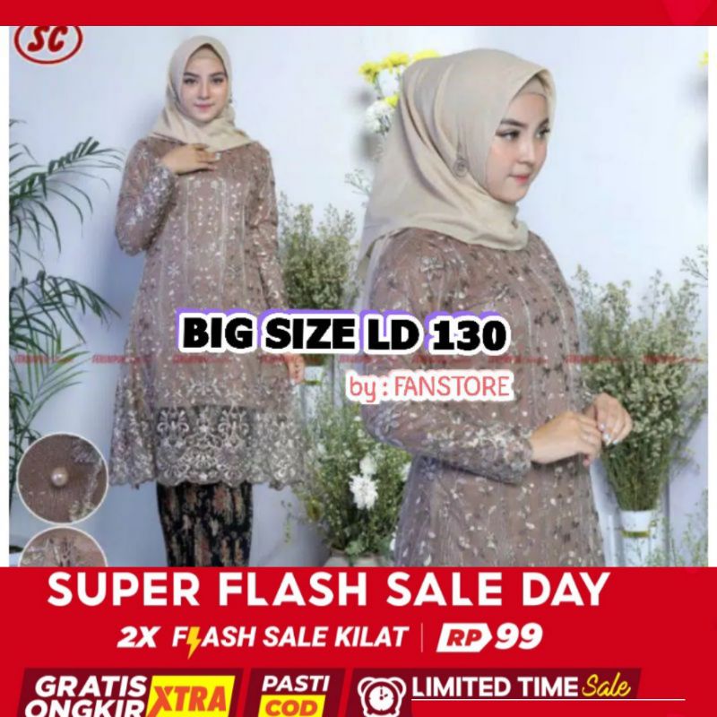 Setelan Kebaya Tunik Jumbo Ld 130 Bahan Full Tulle Mutiara Premium Tebel