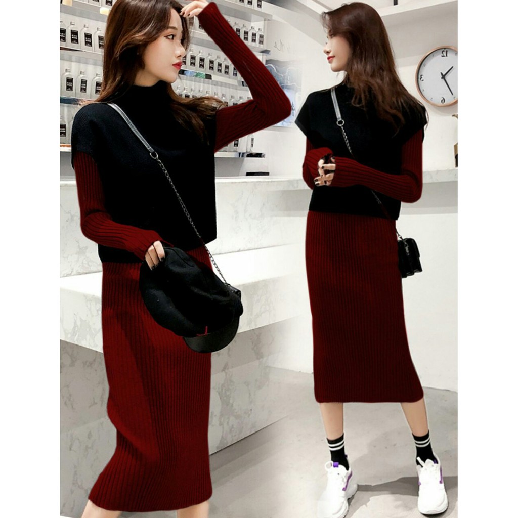 Dress Eeficaa + Cardi - Dress Rajut Wanita Terbaru - Dress Lengan Panjang