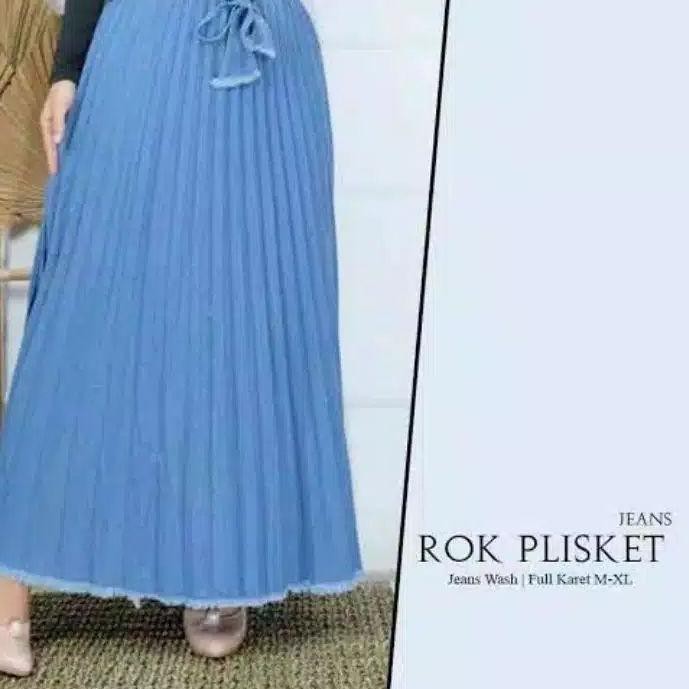 DX70 ❁ Rok Plisket Jeans Panjang - Jeans Wash .,.,.,.,