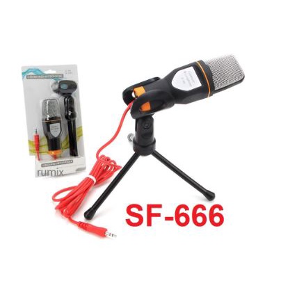 Microphone condenser NB wired audio aux 3.5mm live record with tripod stand mic podcast sf666 sf-666