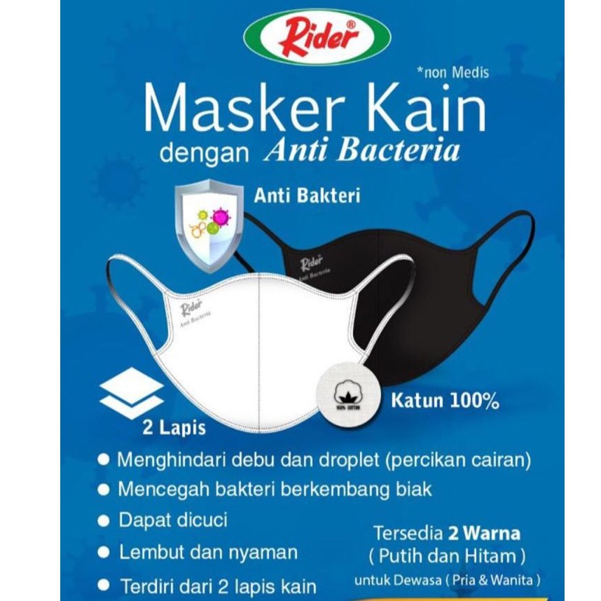 RIDER 1pcs Masker Dewasa Anak Masker Kain Anti Bakteria Bisa Cuci