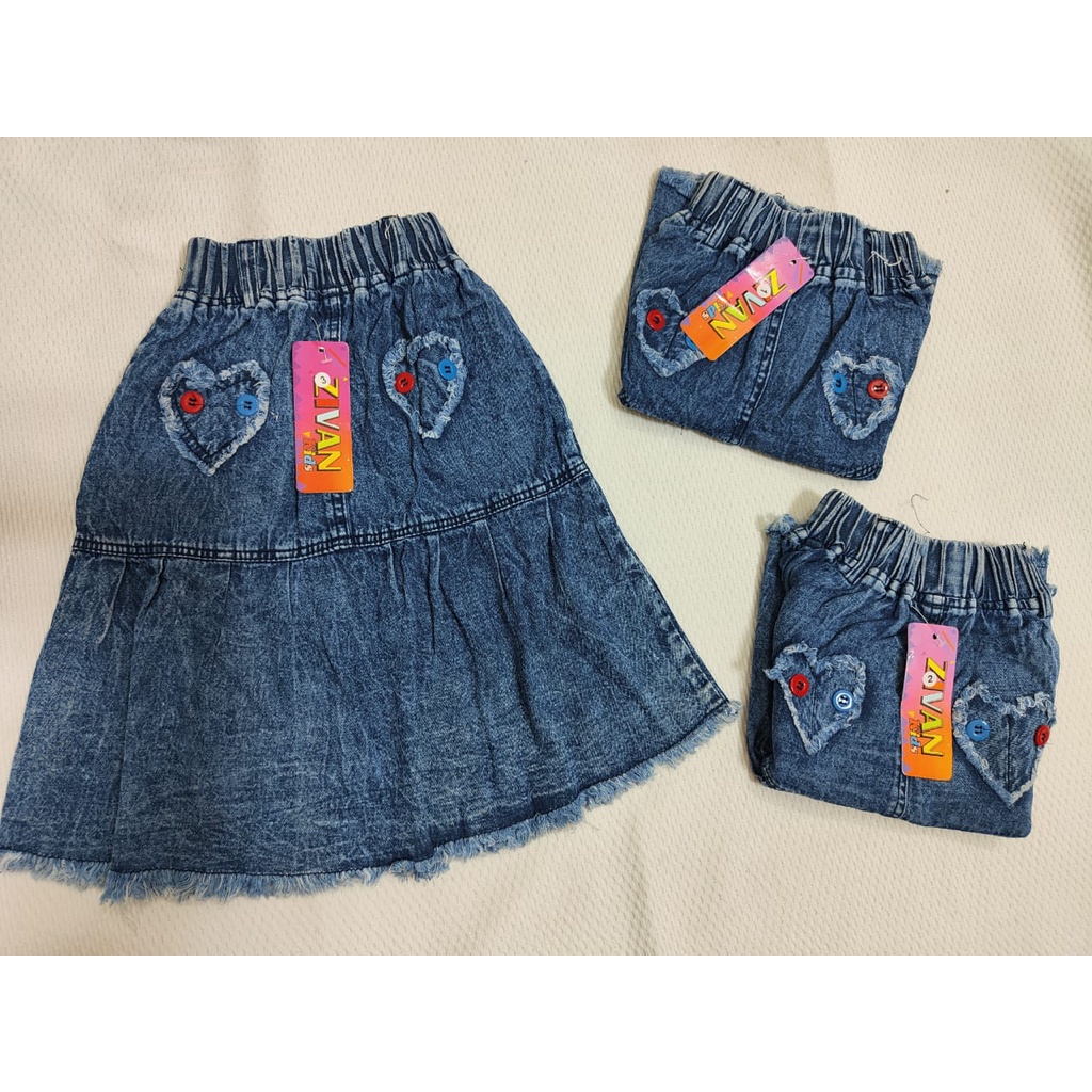 Rok Jeans / Rok Anak Perempuan / Rok Pendek / Rok Mini Karekter Boneka LED Bahan Jeans Ukuran 1 2 3 4 5 6 (usia 1- 6 tahun)