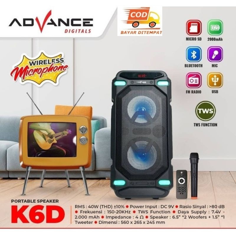 Advance K6D Speaker Meeting Portable Bluetooth 6.5 Inchi Double
