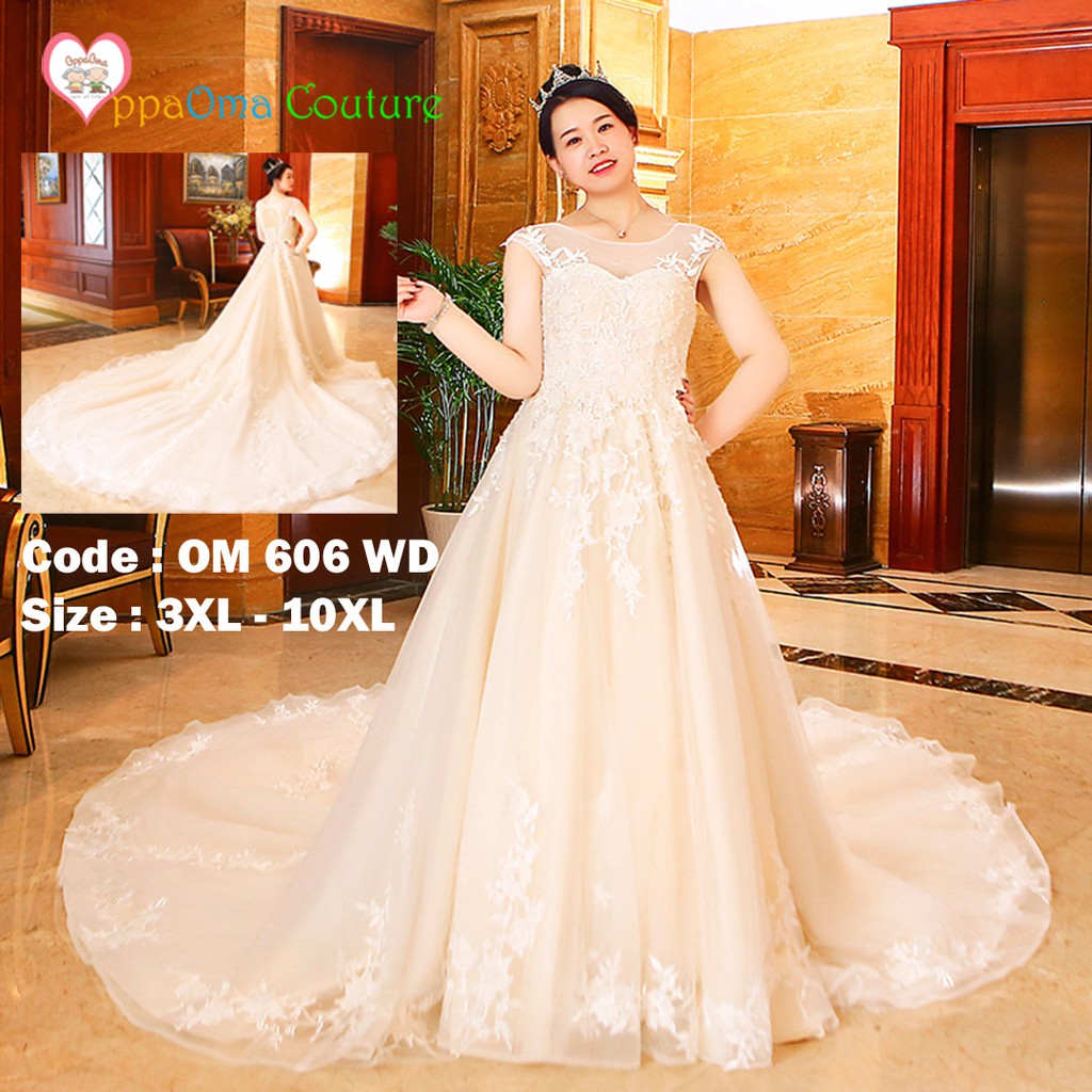 Gaun pengantin ekor kebaya modern ukuran besar oppaoma OM 606 WD