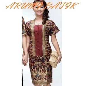 Setelan Rok Blouse / Baju / Seragam Kantor Wanita Batik 1464 Maroon XL