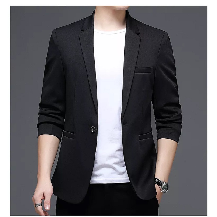 TERBARU JAS HITAM RESMI PRIA SLIMFIT KANCING 1 LEO BLACK SUIT ORIGINAL NIKAYU BAHAN HIGH TWIST PREMIUM (S,M,L,XL)