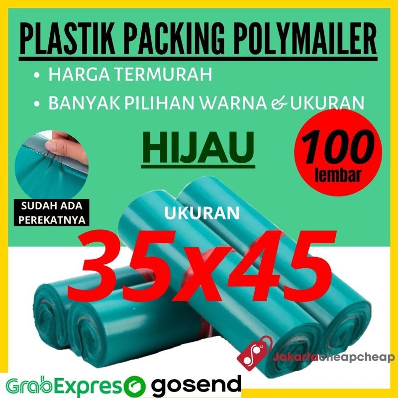 Plastik Packing Polymailer 35x45 Hijau Amplop Packing Online Termurah