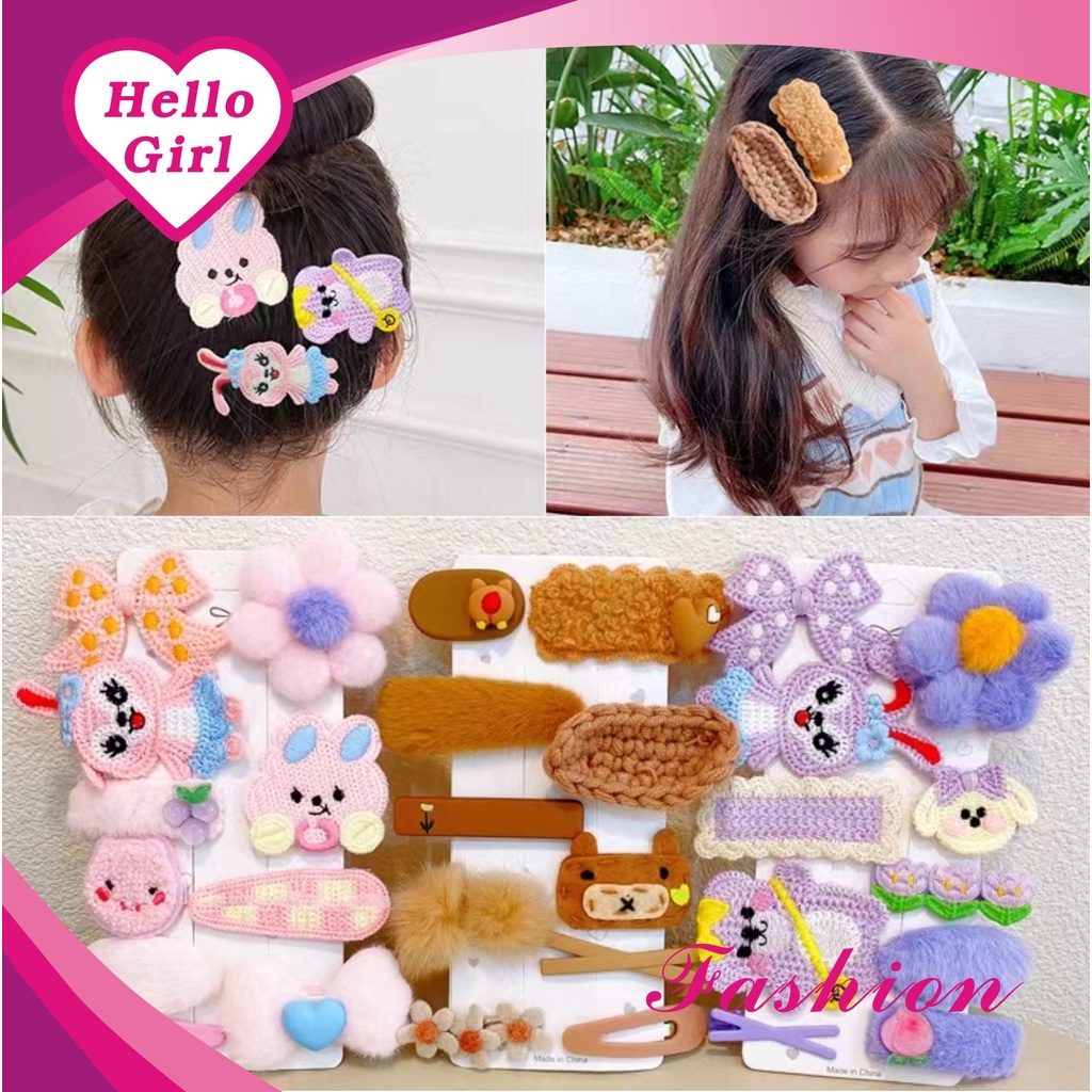 (Hello Girl)F114 Set Jepit Rambut Anak 10pcs/Set Motif Bunga Gaya Korea Import