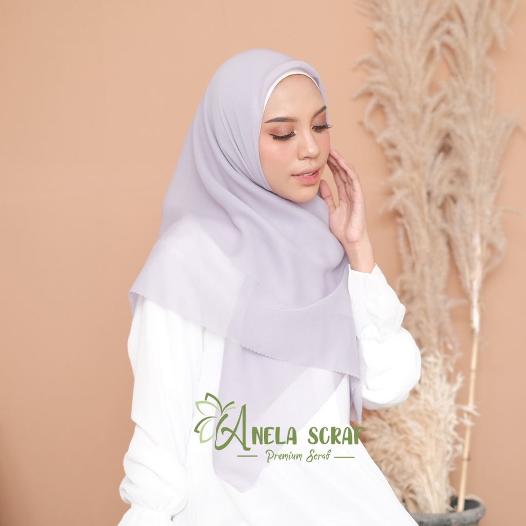 Bella Lasercut - Hijab Kerudung Segiempat Voal Laser Cut / Krudung Bella Pollycotton Laser Premium / Basic Polos Lasercut-GREY