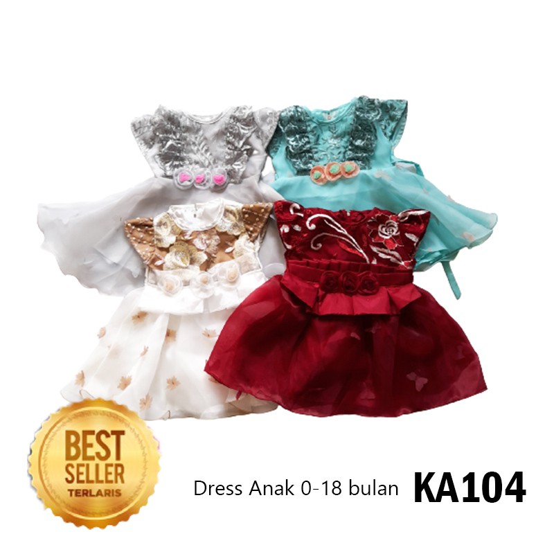 Baju Bayi Perempuan Gaun Balita Dress 0- 18 bulan Princess Ulang Tahun Pesta Organza Promo KA104