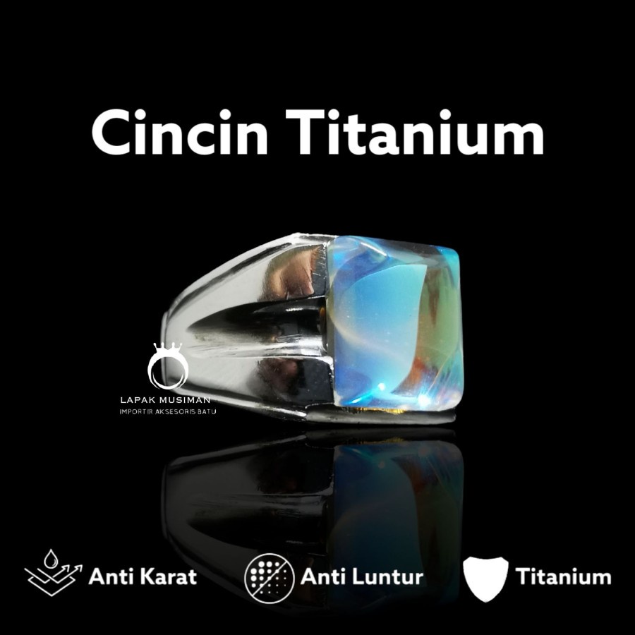 Cincin Pria Bahan Titanium Batu Kalimaya India Anti Karat Warna Silver