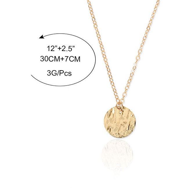 LRC Kalung Wanita Fashion Gold Color Circle Coin Pendant Alloy Necklace P09953