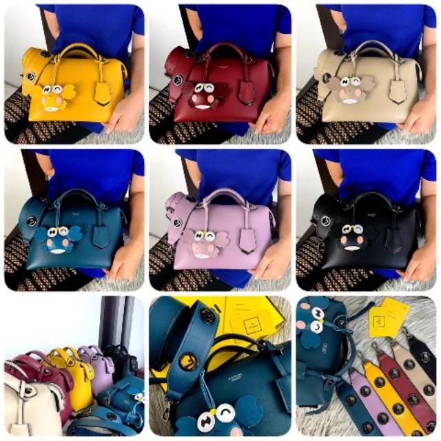 #7713 New Arrival FENDI Boston By The Way Leather Bag SS19 With FF Velvet Strap & CRABBY Chams