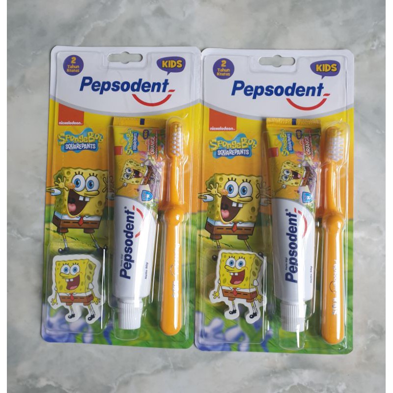 Pepsodent Kids &amp; kodomo kids Sikat Gigi Anak Patrick/Spongebob + Pasta Gigi 50gr