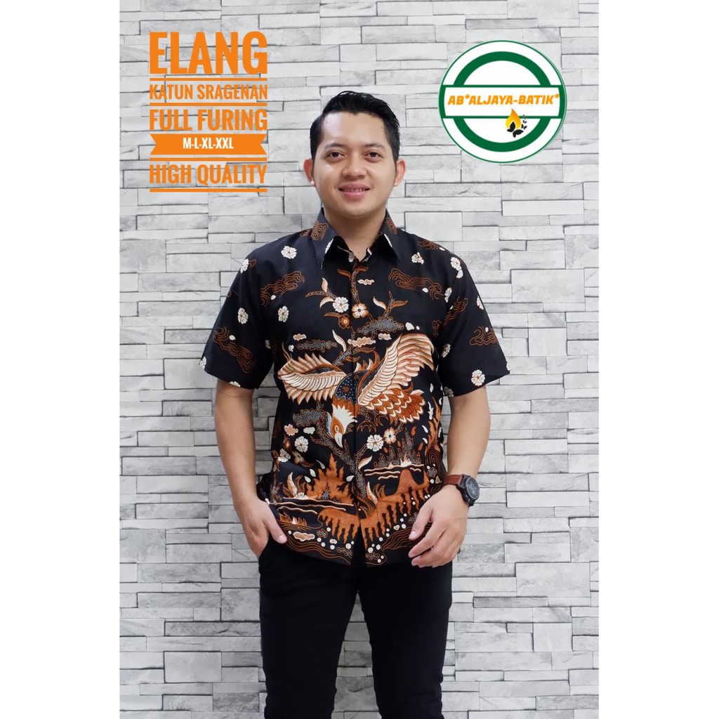 ELANG Baju Kemeja Batik Pria Solo Premium Modern Lengan Pendek Katun FULL FURING Aljaya