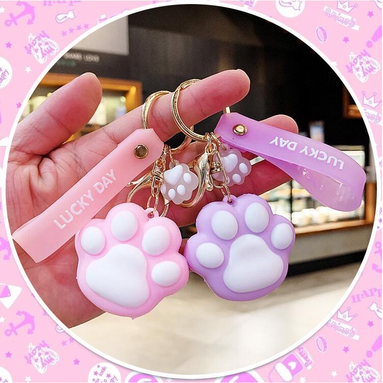 Gantungan Kunci Bentuk Kaki Anjing / Kucing Bahan Silikon Untuk Aksesoris Tas / Hadiah Ulang Tahun Charms