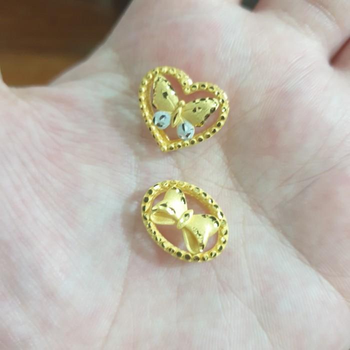 Charm Bandul Liontin Charm Gelang Kalung Kupu Pita Love Hati Kuning Ubs Emas Asli Kualitas Terbaik