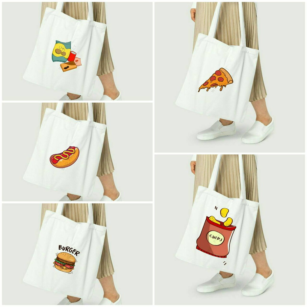 TOTE BAG KANVAS MURAH / TOTE BAG WANITA / TOTE BAG MOTIF SNACK AESTHETIC