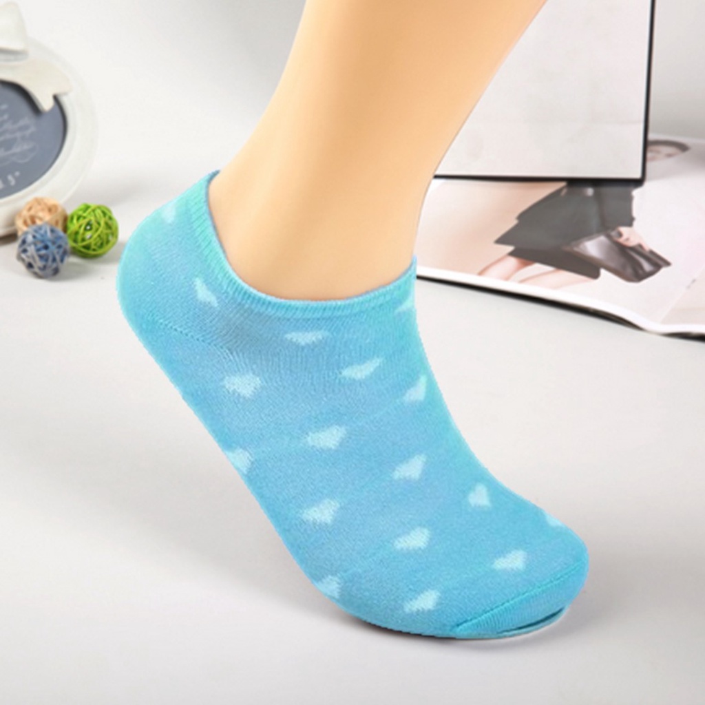 HC Kaos Kaki Ankle Polos Wanita KaosKaki Pendek Korea Murah Short Socks Kaos Kaki Motif Love Garis Murah-LOVE BIRU TUA
