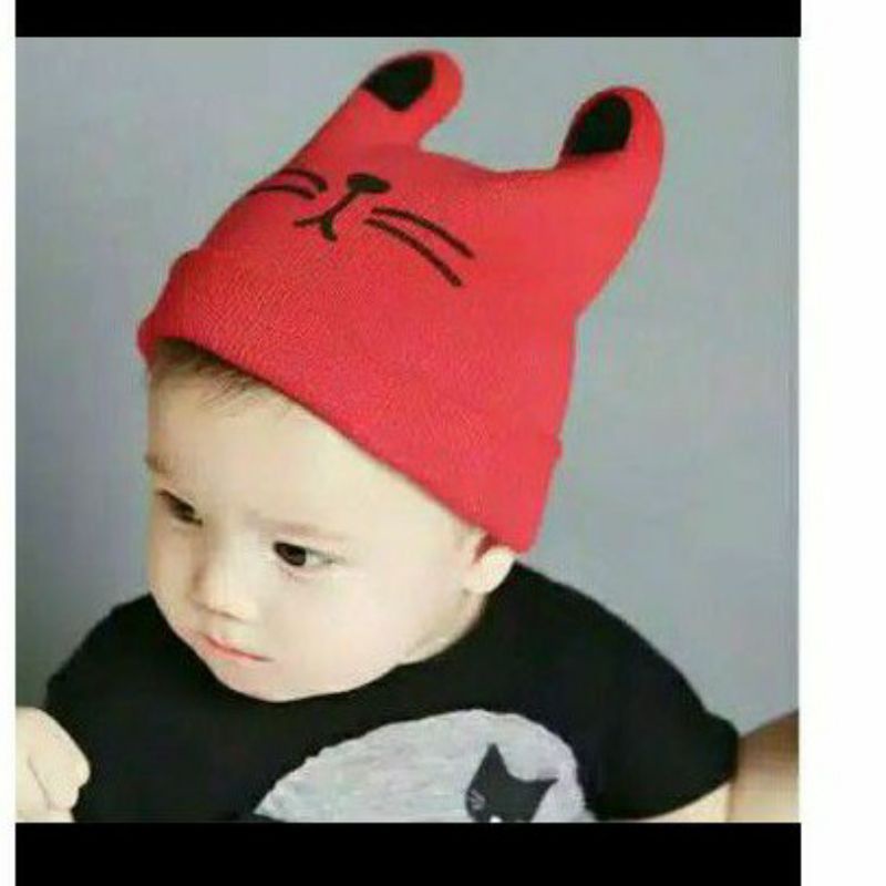 Kupluk anak karakter cat / baby hat ear cat / kupluk kucing